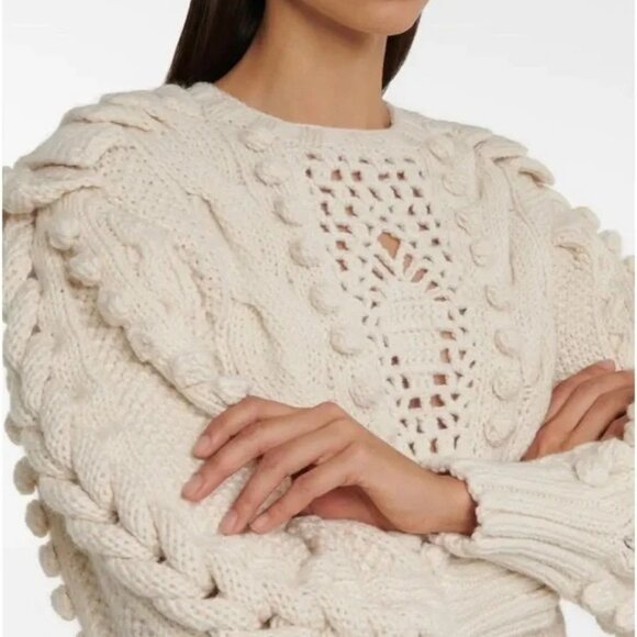 Ulla Johnson Verena Cable Knit Pullover Sweater in Ivory Medium Large - Picture 3 of 9